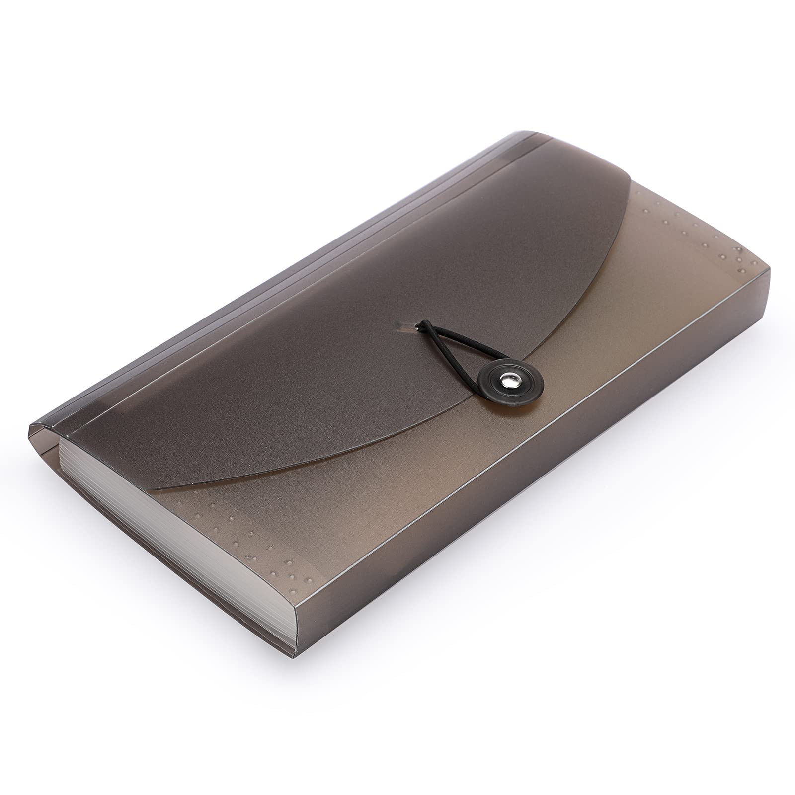 BTSKY Expanding Accordion File 13 Pockets Small Card Ticket Holder Storage Folder Check Bill Plastic Wallet Case (Coffee Translucent)