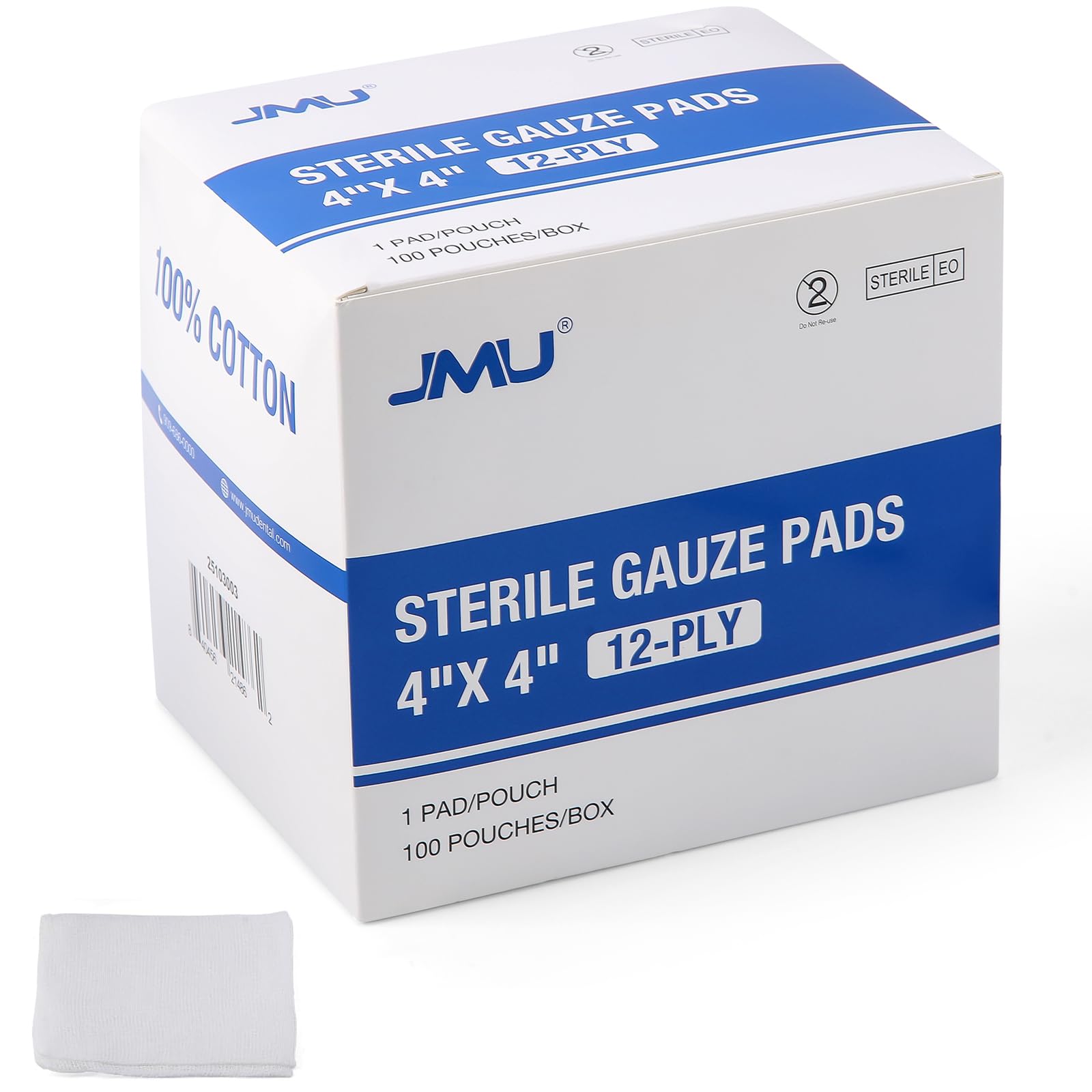 JMU 100 Pack Sterile Gauze Pads 4x4, 12-Ply, Woven Sponges Cotton Medical — Amazon image 12