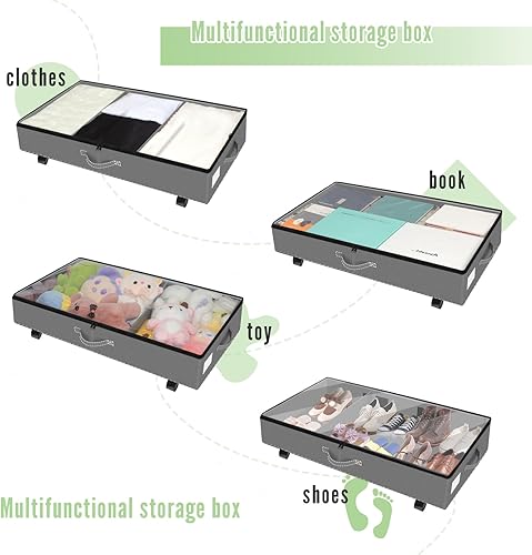 Miniatura 3 de LWTURLOV Almacenamiento para debajo de la cama con ruedas, paquete de 2 contenedores plegables de gran capacidad con asas, contenedores de