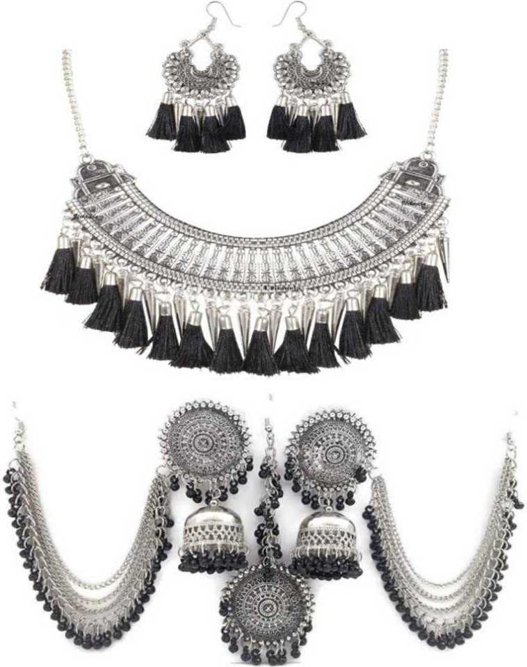 Zukhruf Oxidised Silver Choker set with Maang Tika Earring Combo set (B09W9P9CJV) Amazon Price History, Amazon Price Tracker