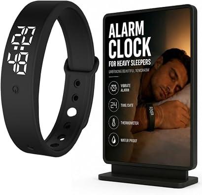 Vibrating Alarm Wristband Clock Watch for Heavy Sleepers, Fit Sleeps Rise Bracelet Bands for Deaf People, Wearable Vibration Wrist Alarm Waterproof Silent Alarms Wristband for Men & Women