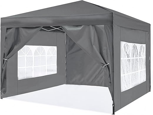ISE 3x3 Folding Gazebo, Sturdy Garden Pergolas, Outdoor Tents with 4 Side Pergolas for Reception, Party, Camping, Festival, Beer, Tent Camping Grey