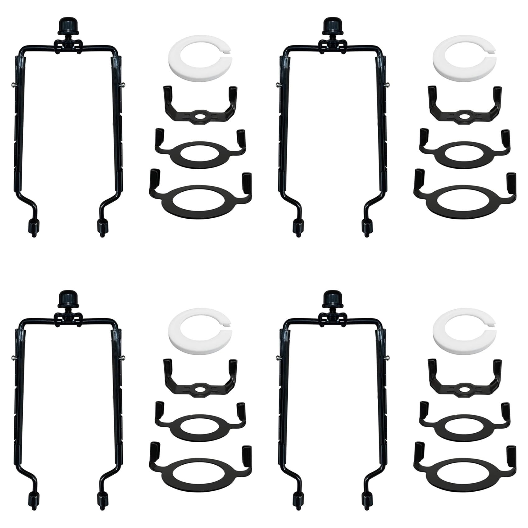 Vjsujehgy 4pcs 7Inch Lamp Shade Harp Holder Adjustable Lamp Harp Kit E14,E26,E27 Light Base Adapter Black Horn Frame