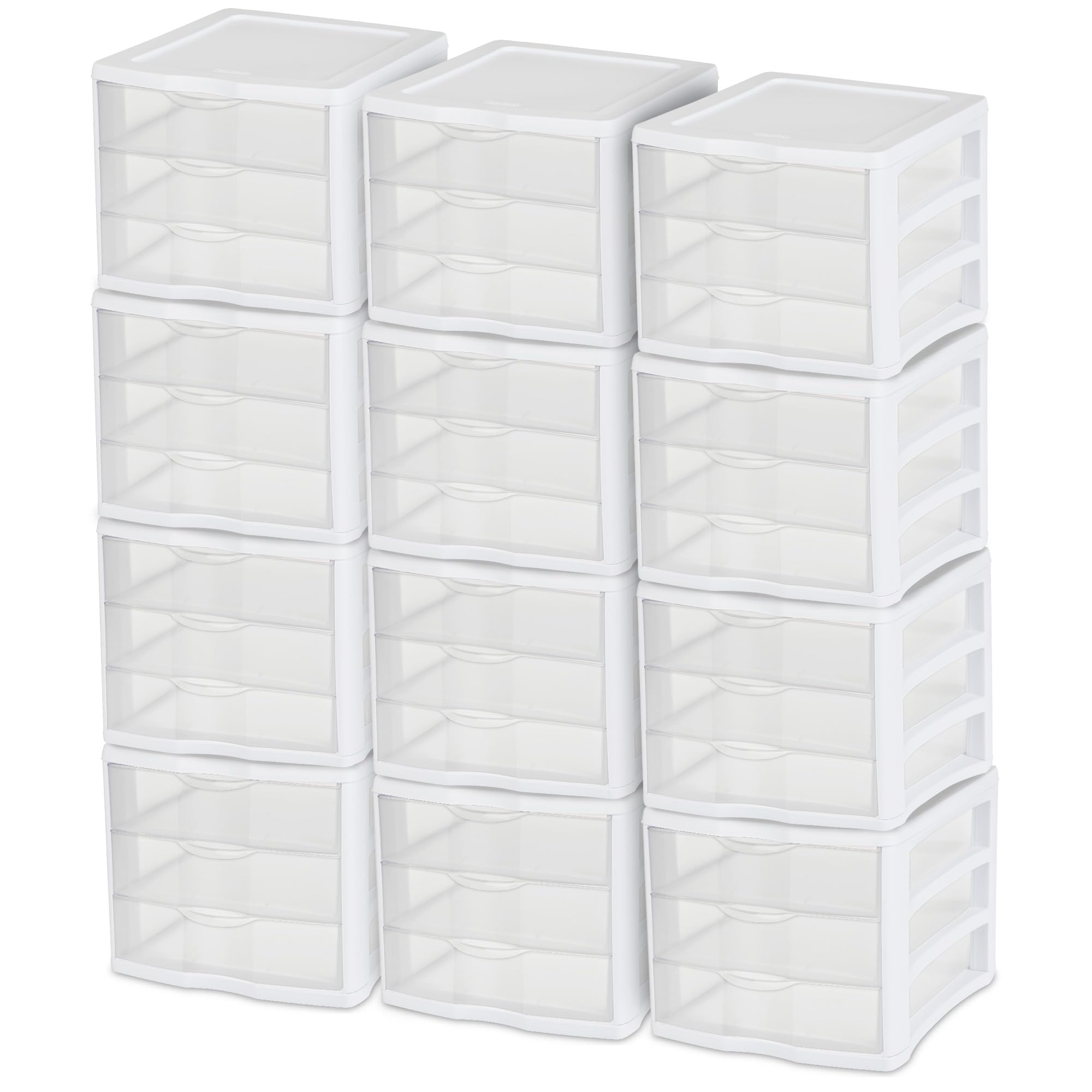 Sterilite 12 Pack 3 Drawer Plastic Storage Organizer for Desk and Dresser