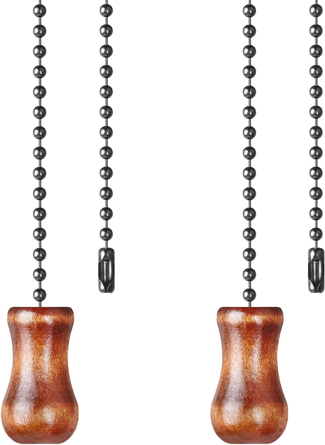 Ceiling Fan Pull Chain, 2 Pack Wooden Pendant Pull Chain Extension, 12 Inches Decorative Chain Pulls for Ceiling Light Fan Lamp, Beads Ball Pull Chain Extenders with Connector, B