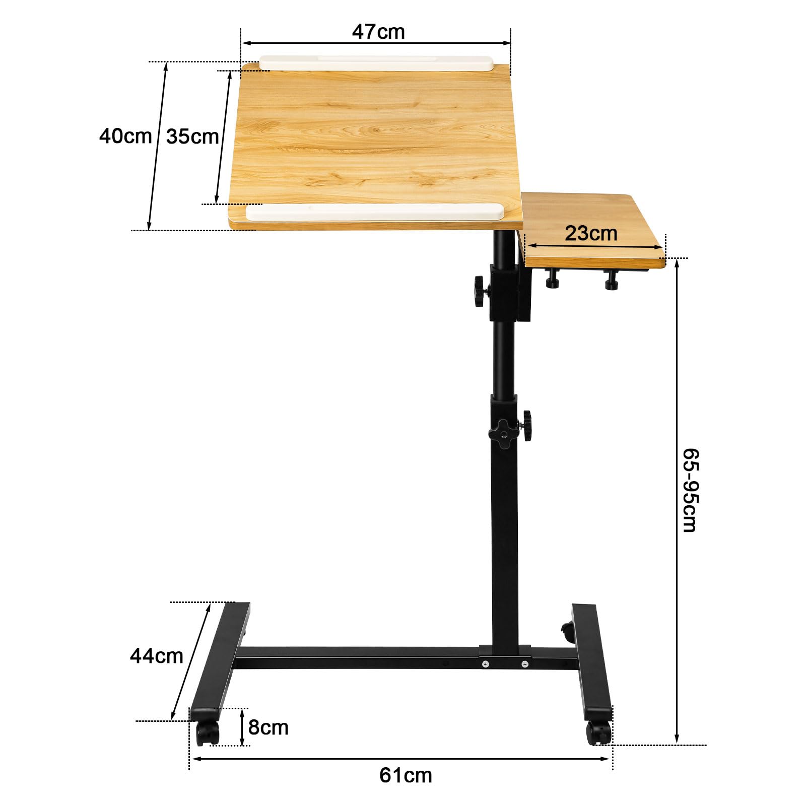 OHMG Table de Chevet à Roulettes Réglable 2 Plateaux pour Fauteuil et Ordinateur Portable