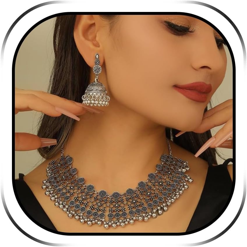 Indian Jewelry Sets for Women Jhumkas Indian Earrings Bollywood Necklace Oxidized Outfits for Women Wedding Jewelry for Brides