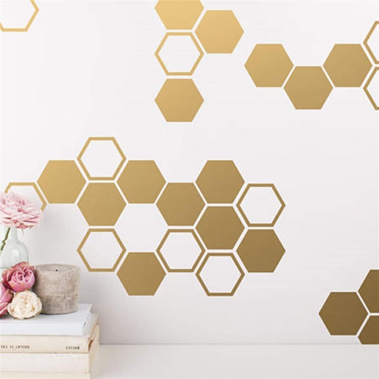 TYUTYU Wall sticker Gold Honeycomb Wall Decals Hexagon Vinyl Wall Decals Honey Comb Vinyl Gold Wall Decor for Gifts (Color : Gold)