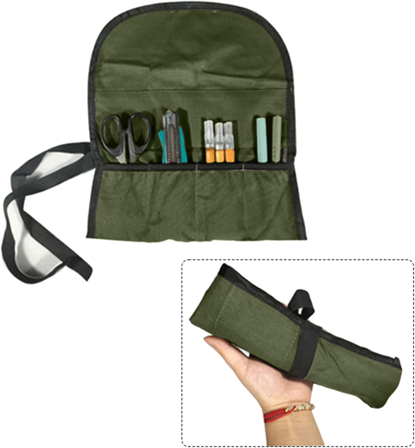 4 Pocket Tool Bag Canvas Wrench Rolls Up Pouches/Screwdriver Pliers Roller Compartments Organizers Tool Rolls