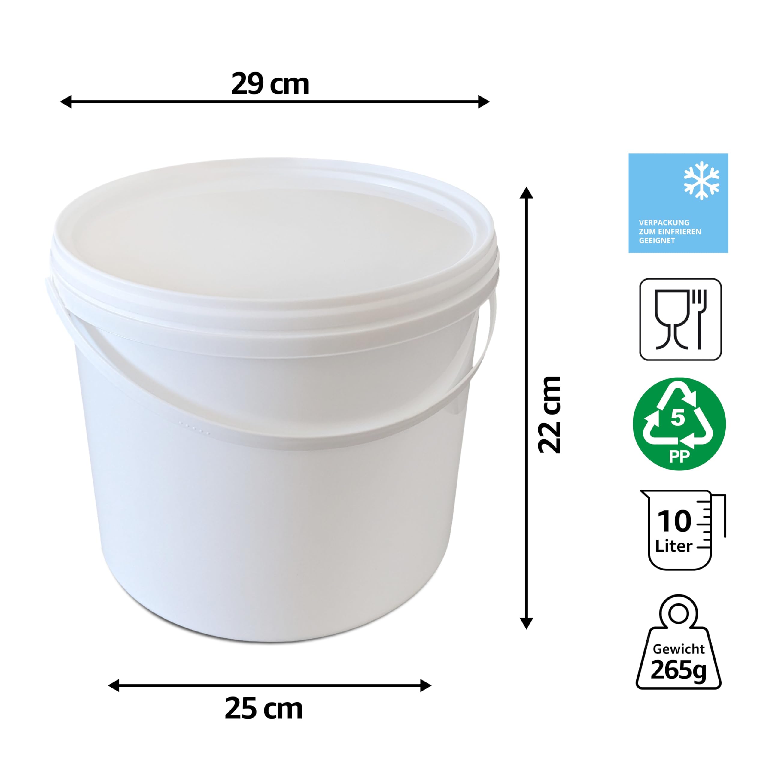 plasteo® Cubo de plástico vacío, color blanco, 5, 10, 20, 30 litros (30 unidades, 10 litros)