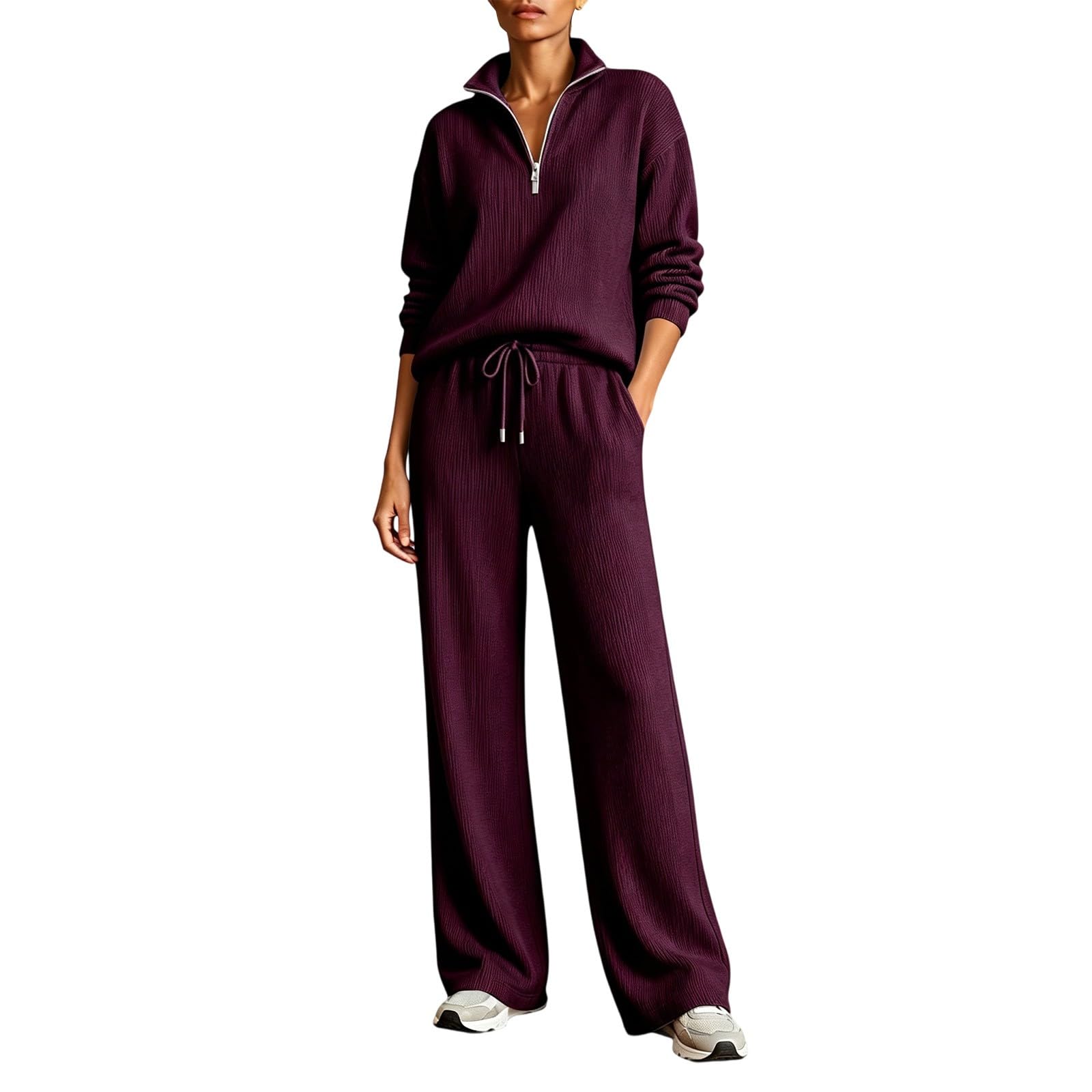 Completo Donna Casual Eleganti Felpa Mezza Zip E Pantaloni Fitness Casual | Completi Da Casa Loungewear Oversize Tracksuit In Pile Elastico Comodo Set Felpata Da Ginnastica Jogging Tinta Unita Morbido