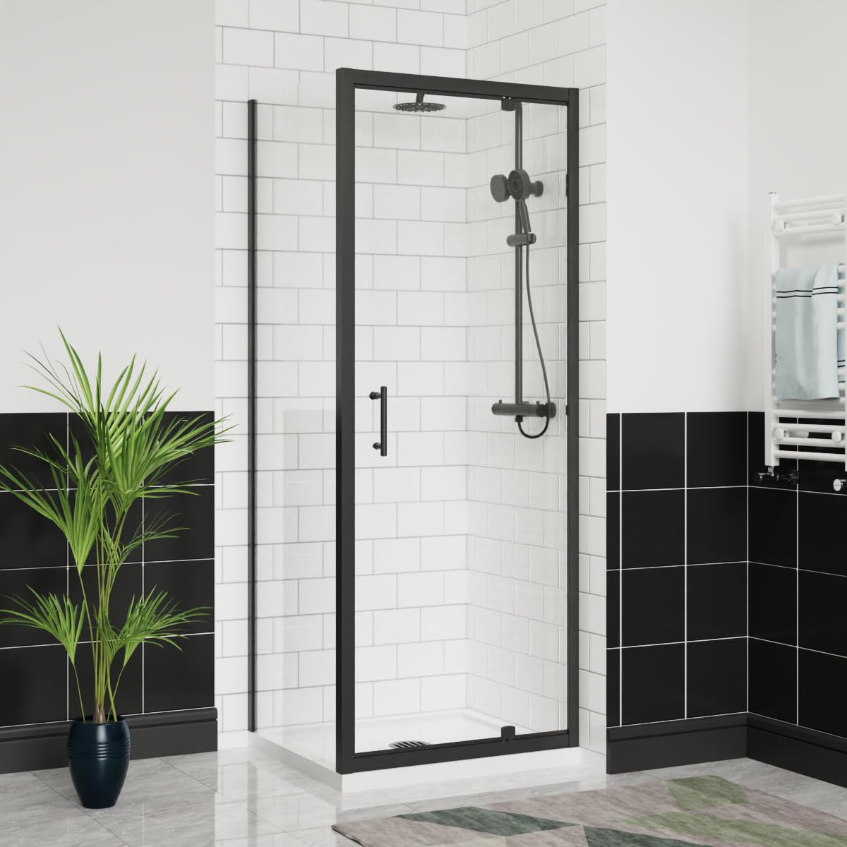 Aquariss 700x700mm Pivot Shower Door Enclosure Reversible Screen with Side Panel 6mm Toughened Easy Clean Glass Square Cubicle Door Matte Black Frame