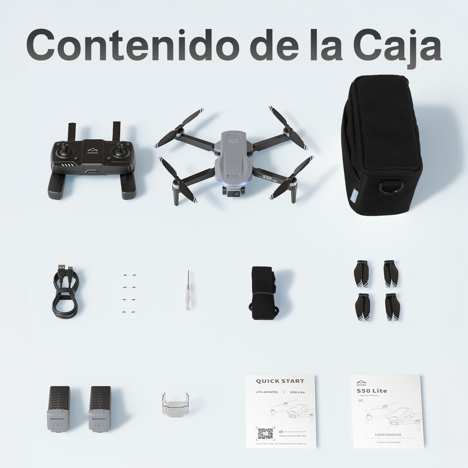 Ameta Drone con Camara 4K Adultos, S50 Lite GPS Profesional Dron con Cámara/Retorno Automático/ 50 Minutos de Vuelo/Sigueme/Modos Inteligentes/Gestos Control/ 500m Alcance, Menos de 249g