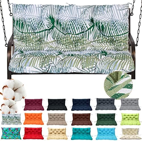 DHIJUPNG 3 Person Swing Cushions Replacement, Porch Swing Cushions with Backrest Waterproof Bench Pad Cushions, Thicken 4" Outdoor Swing Cushions for Patio Garden Furniture(Bamboo Leaves 60x40in)