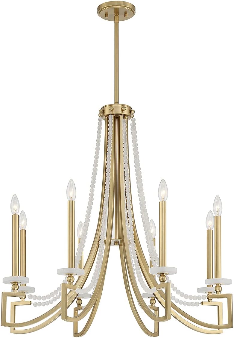 Savoy House 1-8804-8-322 Helen Vintage Mid-Century Frosted Chandelier, 8-Light 480 Total Watts, 32" H x 32" W, Warm Brass