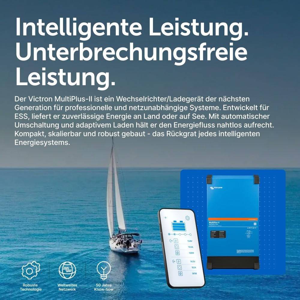 Victron Energy MultiPlus-II Reiner Sinus Wechselrichter 120 Amp Batterie Ladegerät, Spannungswandler, Transferschalter Inverter Charger, 5000VA 24-Volt 230V