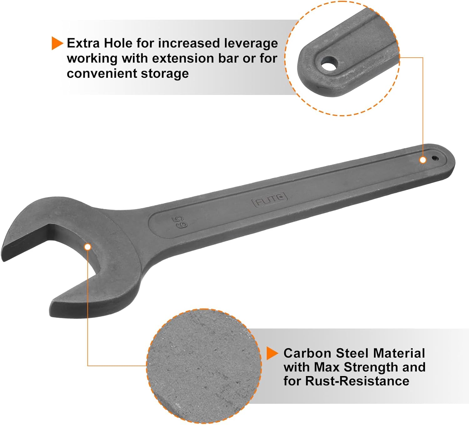 HARFINGTON Single Open Ended Spanner Wrench, 65mm (2 9/16-inch), Thicken Carbon Steel Open End Wrench Tool for Automotive Repair and Furniture Assembly, Grey