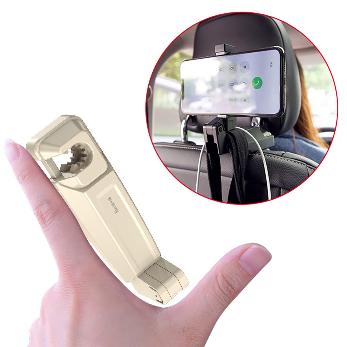 خطاف مسند رأس السيارة، خطاف سيارة 2 في 1 من Baseus مع حامل هاتف، حامل خطاف مقعد السيارة العالمي مع حامل للهاتف المحمول للحقيبة والمحفظة والقماش، صورة المنتج 1