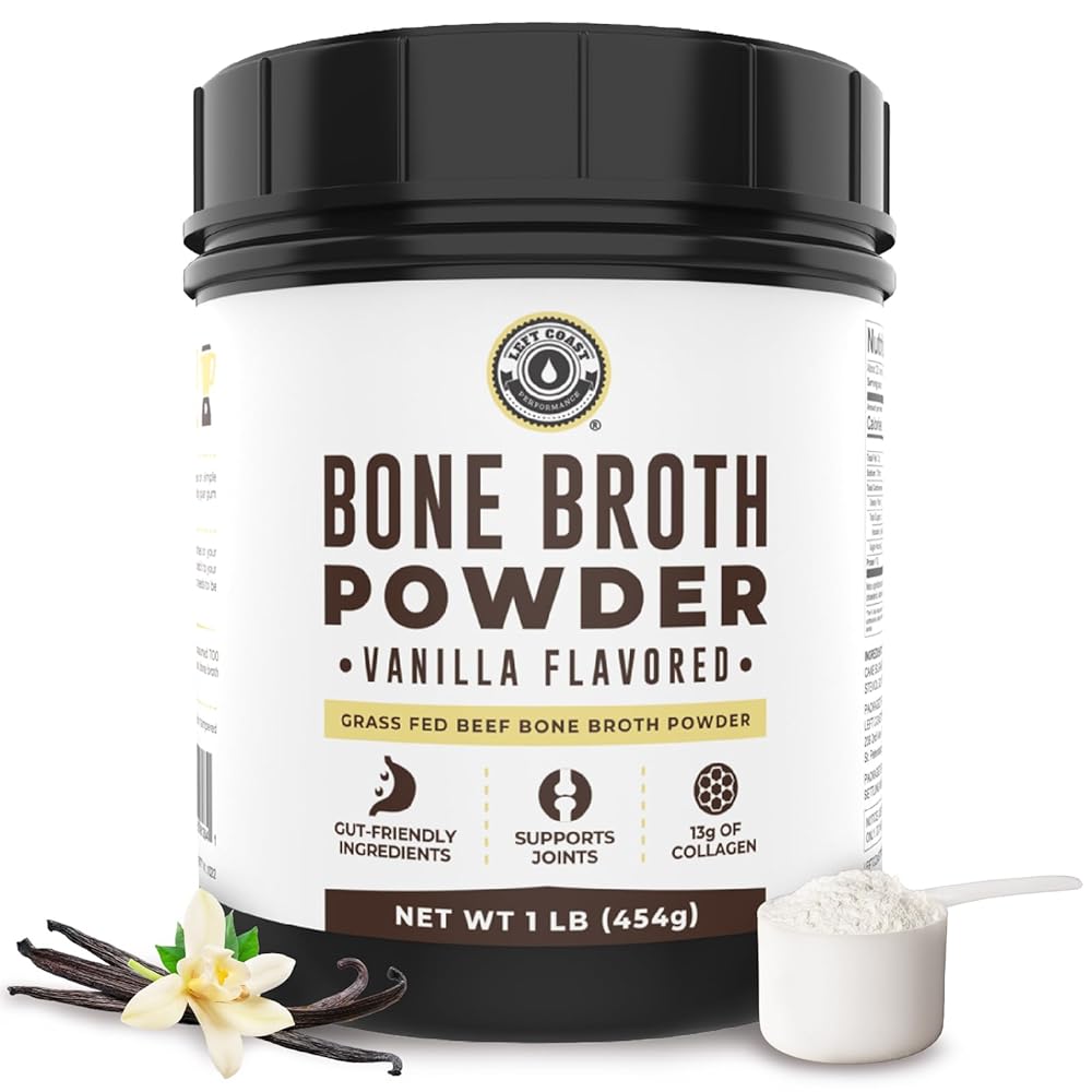 16oz Vanilla Bone Broth Protein Powder From Grass Fed Beef - Non-GMO Ingredients, Gut-Friendly, Low Carb Dairy Free Protein Powder - Natural Collagen Source For Joint Support - Keto Friendly