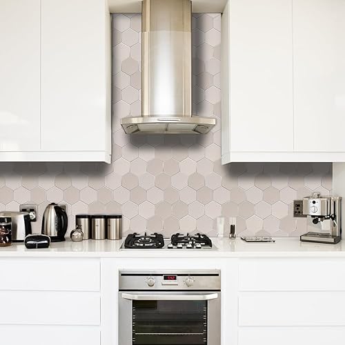 Miniatura 2 de Azulejos hexagonales gruesos para despegar y pegar, nueva actualización de color beige brillante y mate, resistente al agua, azulejos de mármol