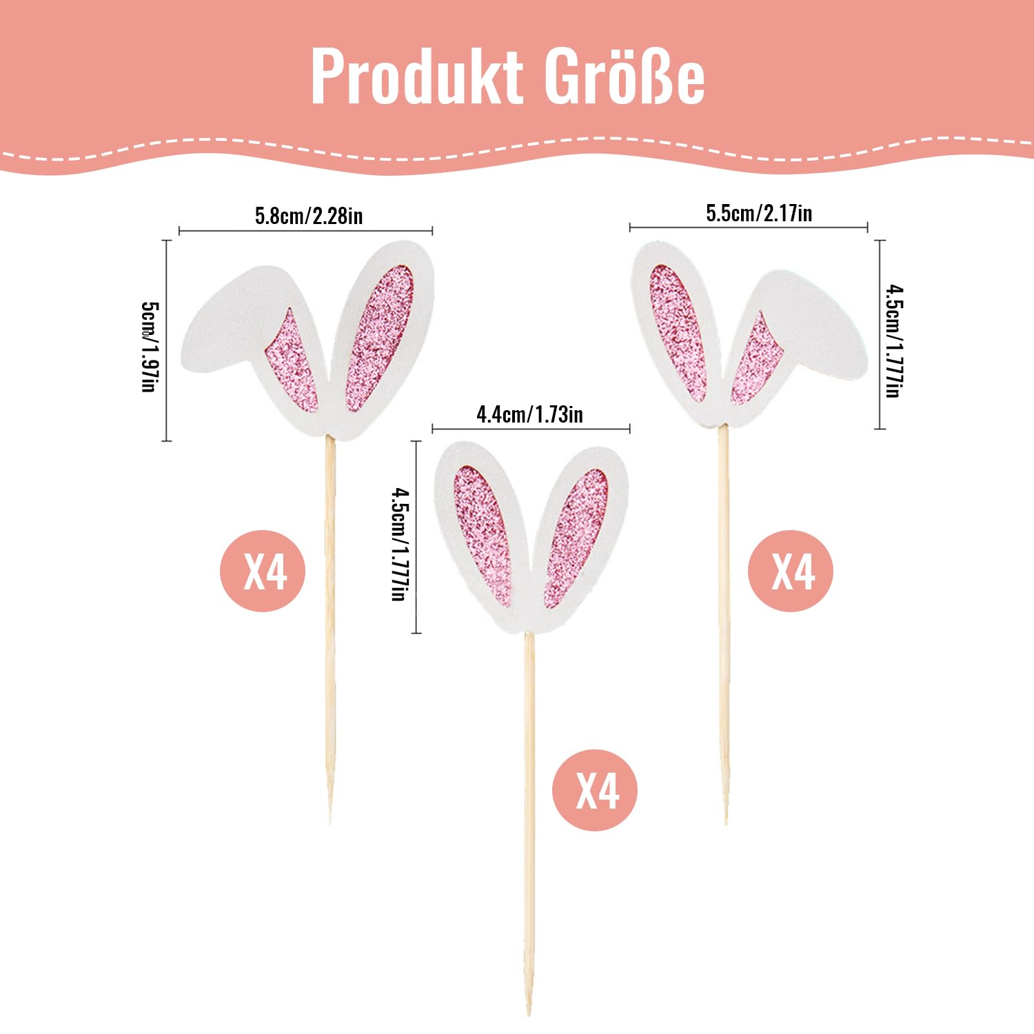 Esshogo Easter Bunny Cake Decoration, Pack of 12 Rabbit Ears, Cake Decoration, Rabbit, Cupcake Decoration, Rabbit - Image 2
