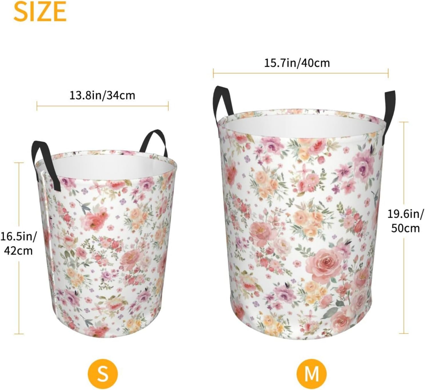 Pink Flowers Laundry Hamper Bag With Waterproof Liner - Watercolor Floral Round Laundry Basket Foldable Clothes Storage Organizer For Bathroom Bedroom Nursery Dorm, M-19.6"X 15.7"
