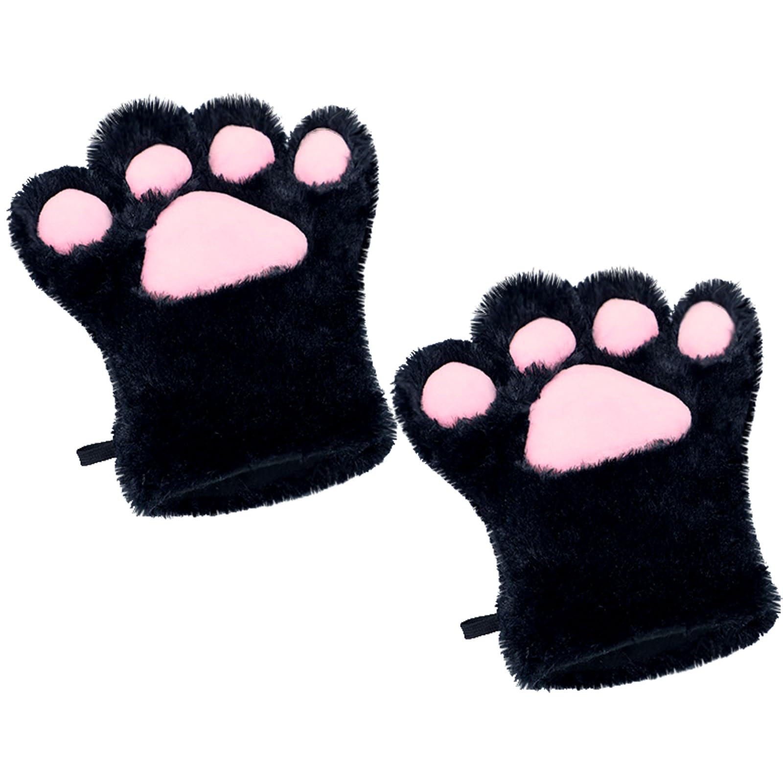 dressfan 1 Pair Cat Paws Gloves Faux Fur Dog Claws Mittens Carnival Halloween Dress up Accessories,Women&Girls Party Decoration Cosplay Costume Christmas Gifts,Black