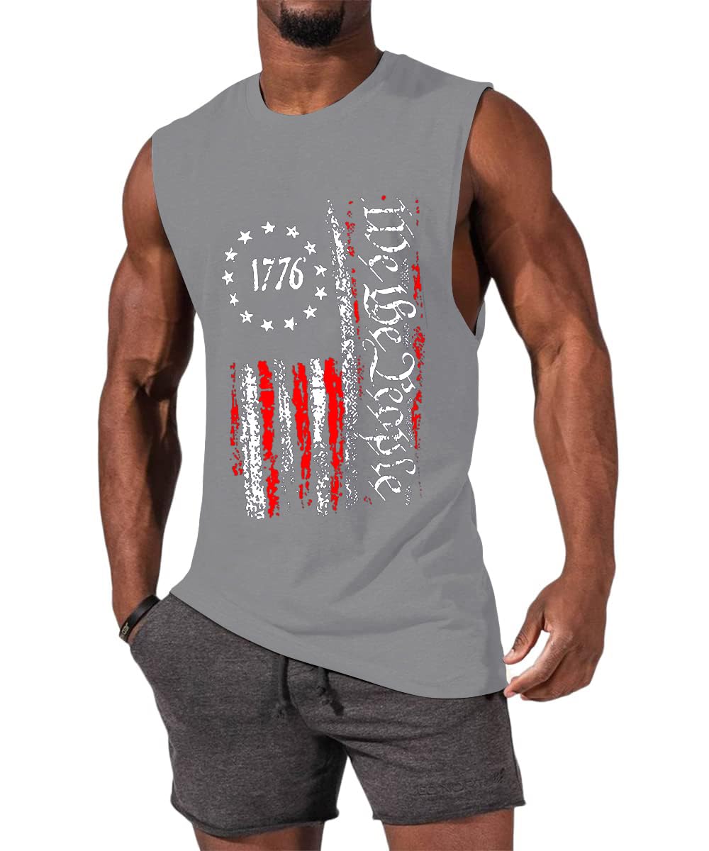 iudam 4th of July Independence Day USA Flag Sleeveless Graphic T-Shirts Gym Workout Tank Tops
