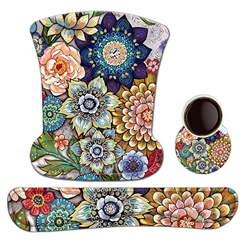 Keyboard Wrist Rest Mouse Pad Support, ToLuLu Gel Ergonomic Mouse Pads for Computer Laptop PC, Comfortable Durable Mousepad Keyboard Wrist Rests for Easy Typing Pain Relief, Lovely Flo