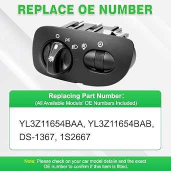 Headlight Control Switch, Compatible with Ford Expedition 2000-2002, Ford F-150 2000-2003, F-150 Heritage 2004, F-250 Super Duty 2000, Replaces YL3Z11654BAA, YL3Z11654BAB, DS-1367