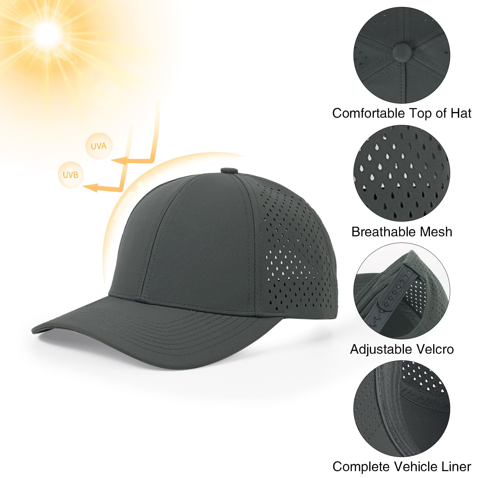 Gorra de béisbol de secado rápido con ala curvada, gorra de malla cortada con láser, gorra de pelota de golf para hombres y mujeres