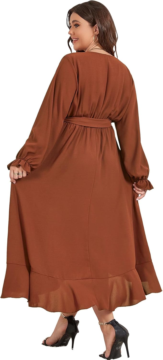 SCOMCHIC Women Plus Size Formal Dresses Fall Long Sleeve Faux Wrap V Neck High Low Ruffle Cocktail Wedding Guest Maxi Dress - Image 7