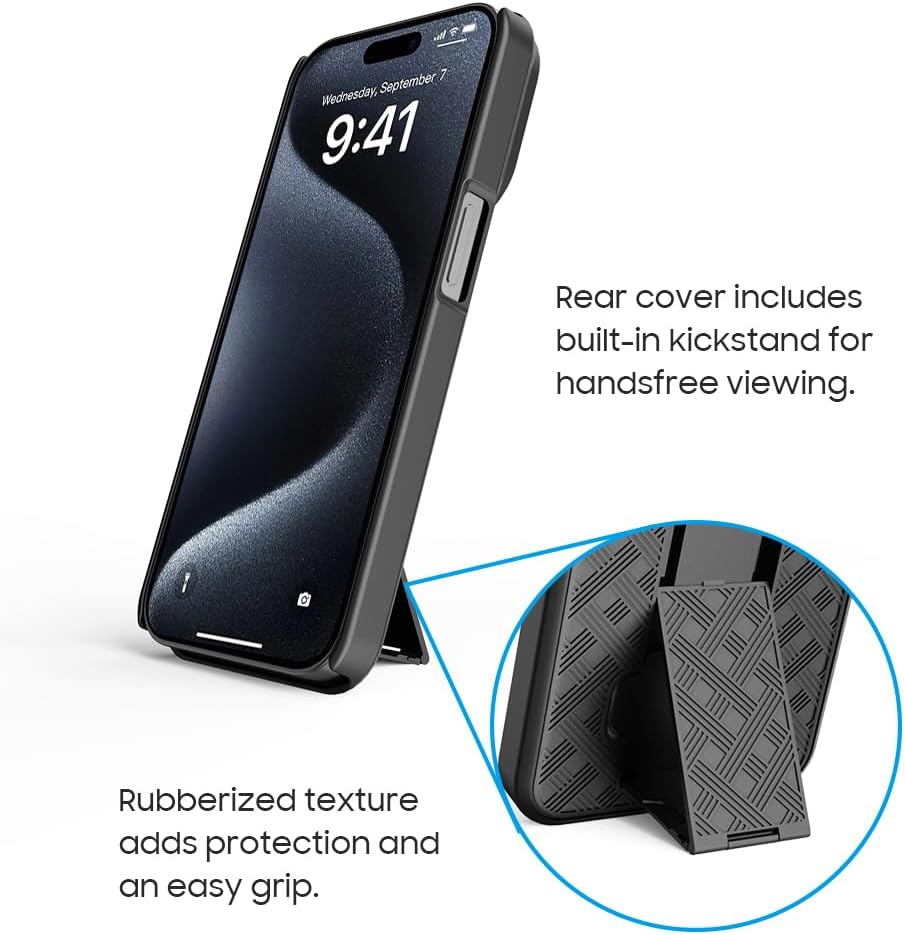 Aduro Combo Case with Kickstand & Holster for iPhone 15 Pro Max, Slim Shell & Swivel Belt Clip Holster, with Built-in Kickstand for Apple iPhone 15 Pro Max (6.7") - Image 6