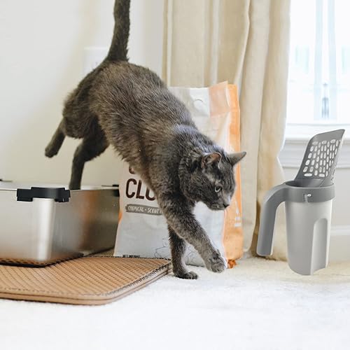 Miniatura 6 de Cuchara de arena para gatos con contenedor de basura, soporte portátil para cucharas de arena, cuchara con soporte que proporciona 215 bolsas de