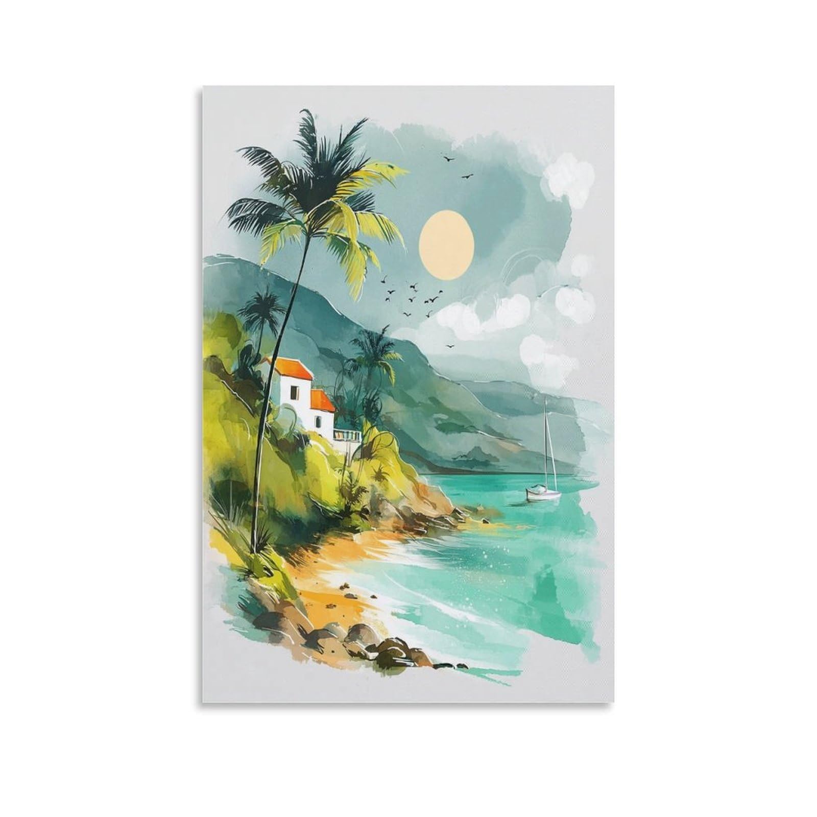 LCYNNH Saint Vincent Watercolor Painting 24x36inch(60x90cm) Vintage Travel Poster Watercolor Canvas Art