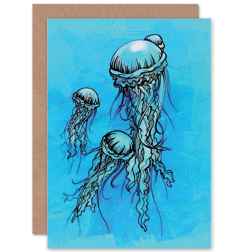 Blue Jellyfish Underwater Fun Blank Greeting Card With Envelope