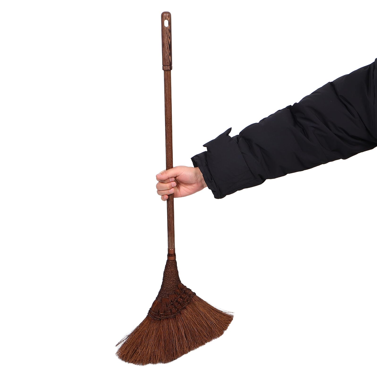 Scopa Spazzatrice con Manico in Legno, Setola Palmare Densa Antistatica, Scopa per Spazzare Pavimenti Interni ed Esterni, per Cucina, Soggiorno e Patio