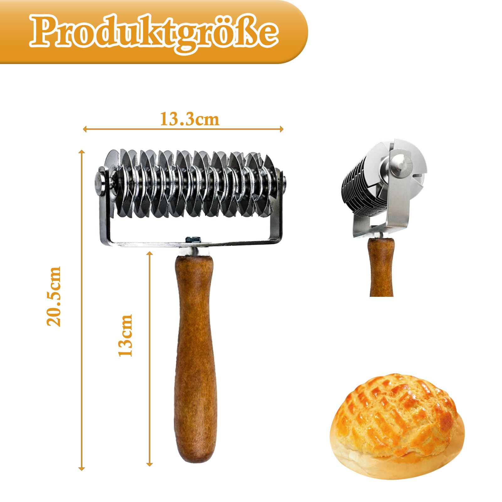 Qivine Gitterroller Teig, Gitterwalze Teigschneider Edelstahl mit Holzgriff, Kuchen Gitterschneider Nudelschneider für Pizza, Pastry, Brot