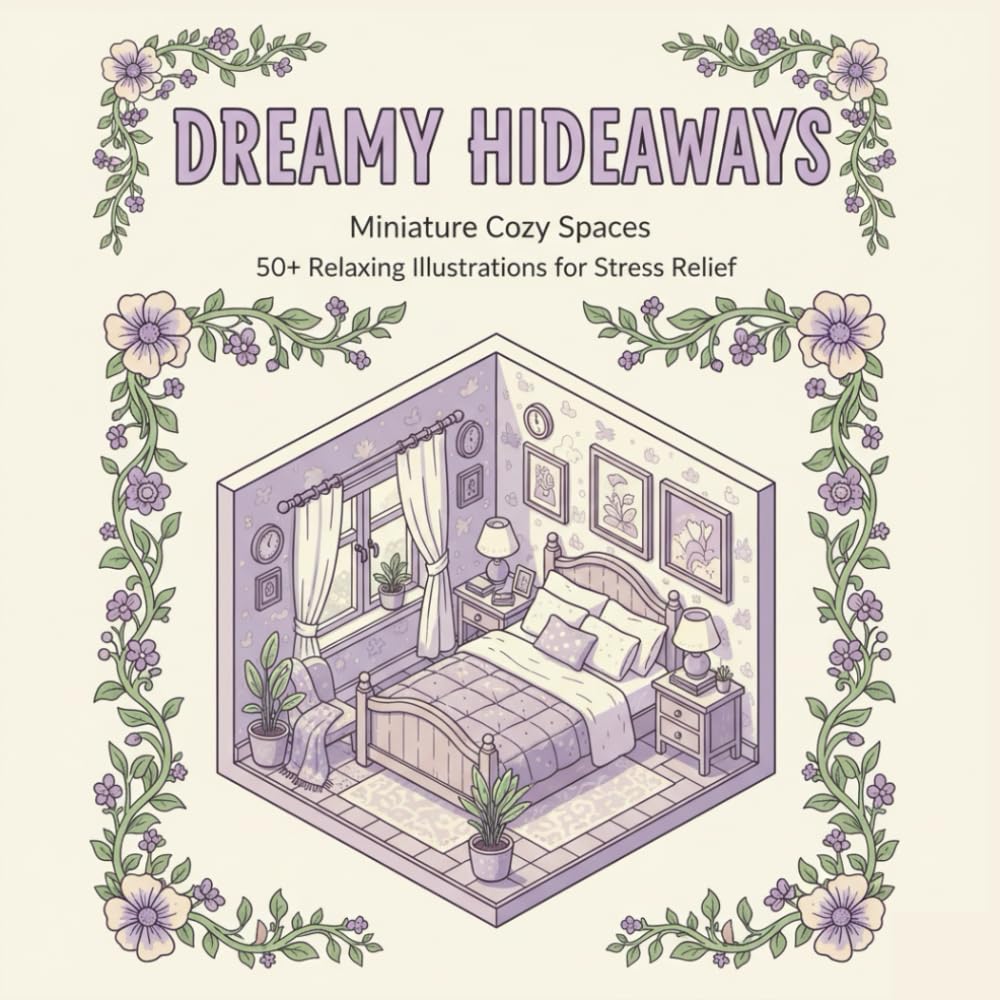 Dreamy Hideaways: Miniature Cozy Spaces Coloring Book for Adults and Teens, 50+ Relaxing Illustrations of Isometric Rooms, Hygge Corners, and Pocket Spaces for Stress Relief