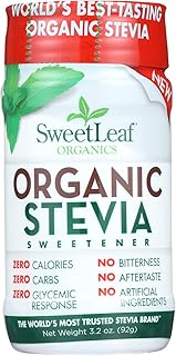SweetLeaf Organic Stevia Powder Shaker Jar - Zero Calorie Sweetener with Stevia Leaf Extract, No Artificial Sweetener Addi...