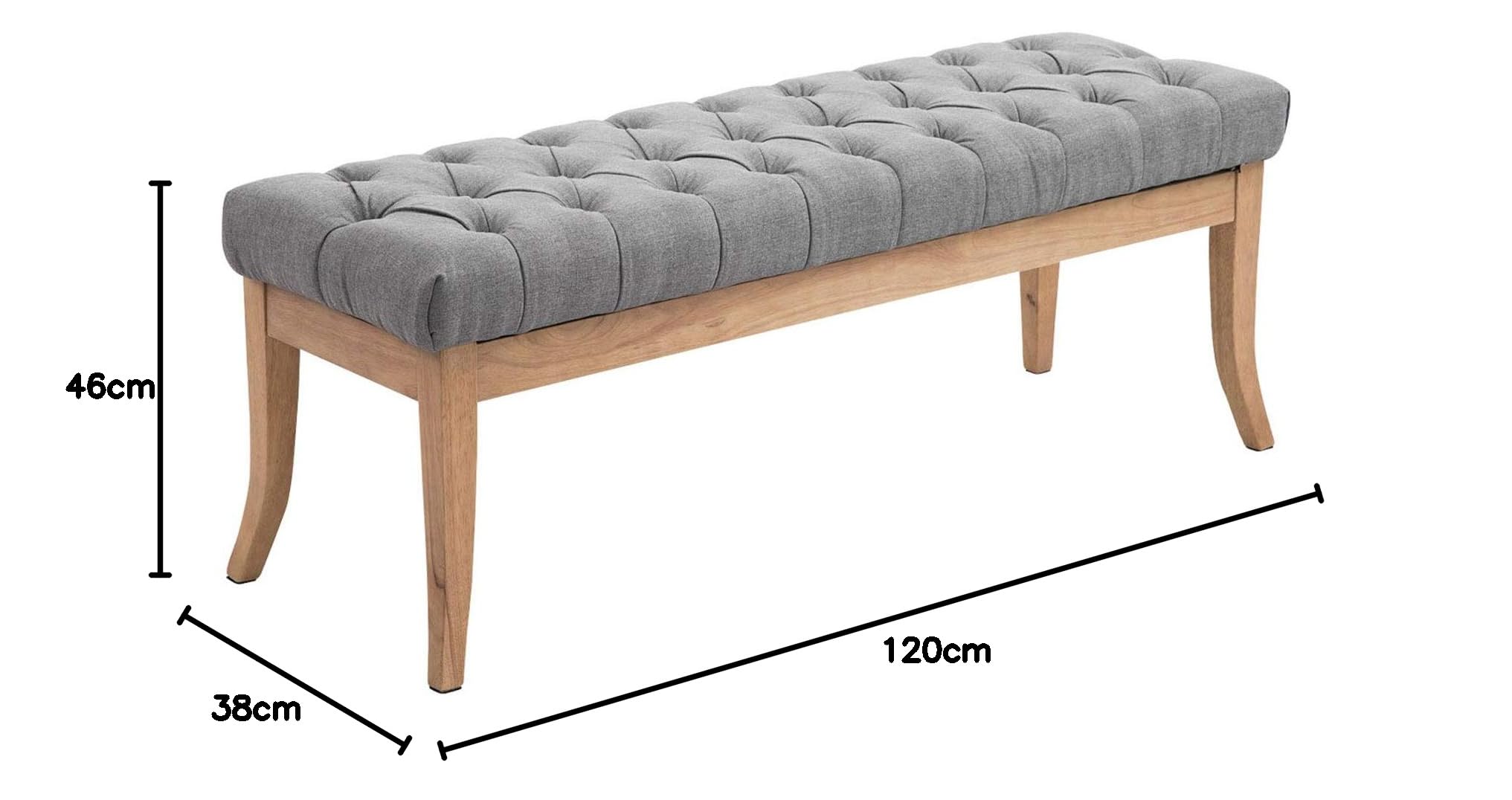 CLP Panca Design Chesterfield Ramses In Stoffa I Panchina Ingresso Capitonné Telaio Legno Chiaro I Panchina Fondo Letto Capitonné, Colore:grigio, Dimensione:120 cm