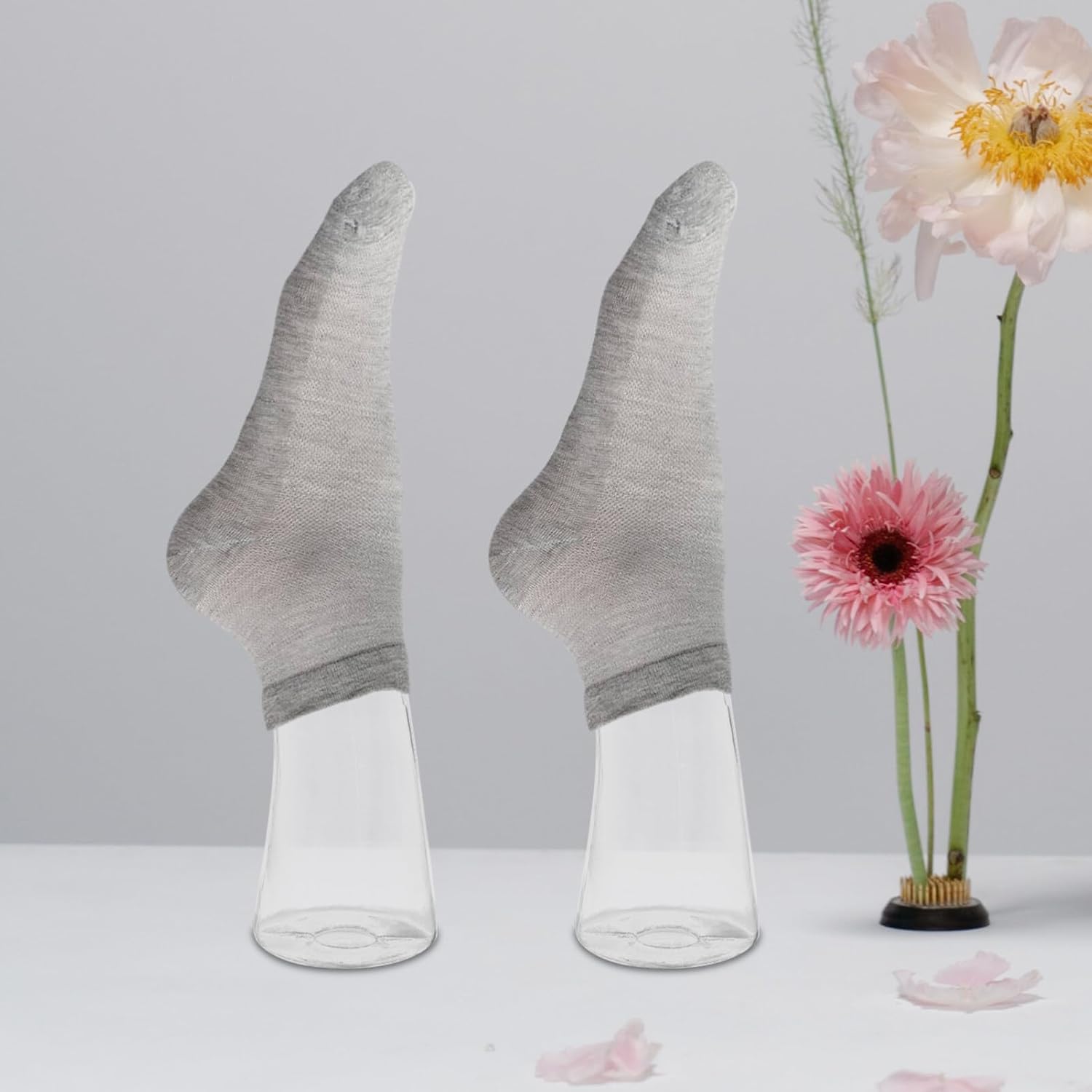 OUNONA 2 Pack Plastic Foot Mannequin Display Models for Socks and Anklets Female Sock Model Feet for Short Stocking and Jewelry Display 14-Inch Transparent PVC Foot Props