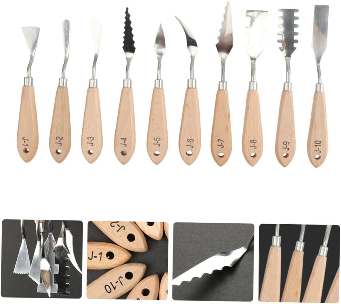 DOITOOL 10pcs Handle Oil Painting Spatulas Color Mixing Tool Stainless Steel Blades for Acrylic Pottery and Canvas Art Supplies