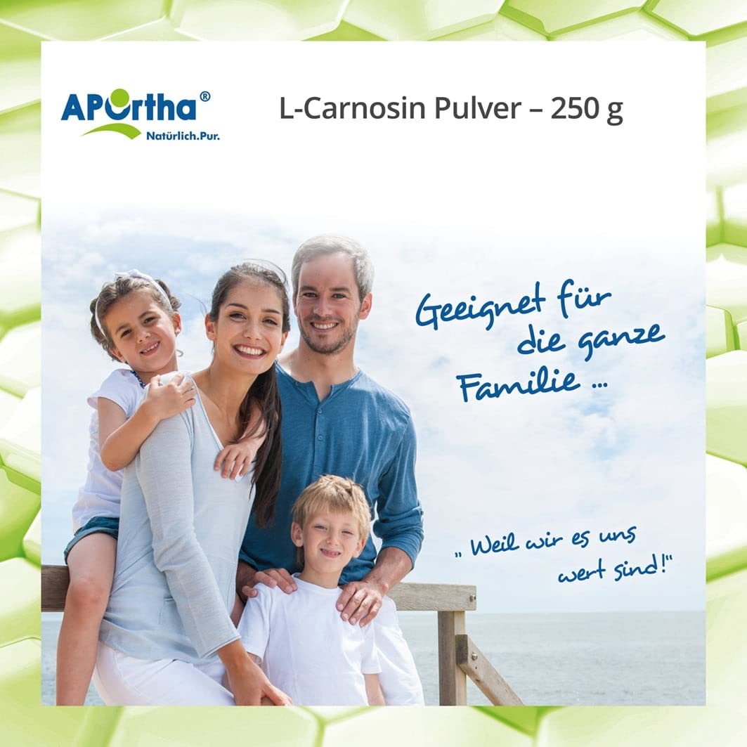APOrtha® L-Carnosin, 250 g Pulver vegan aus 100% reinem L-Carnosin | Hochdosiert mit 500 mg L-Carnosin je Tagesverzehr, 250g Pulver für 500 Tage, vegan, glutenfrei, allergenfrei