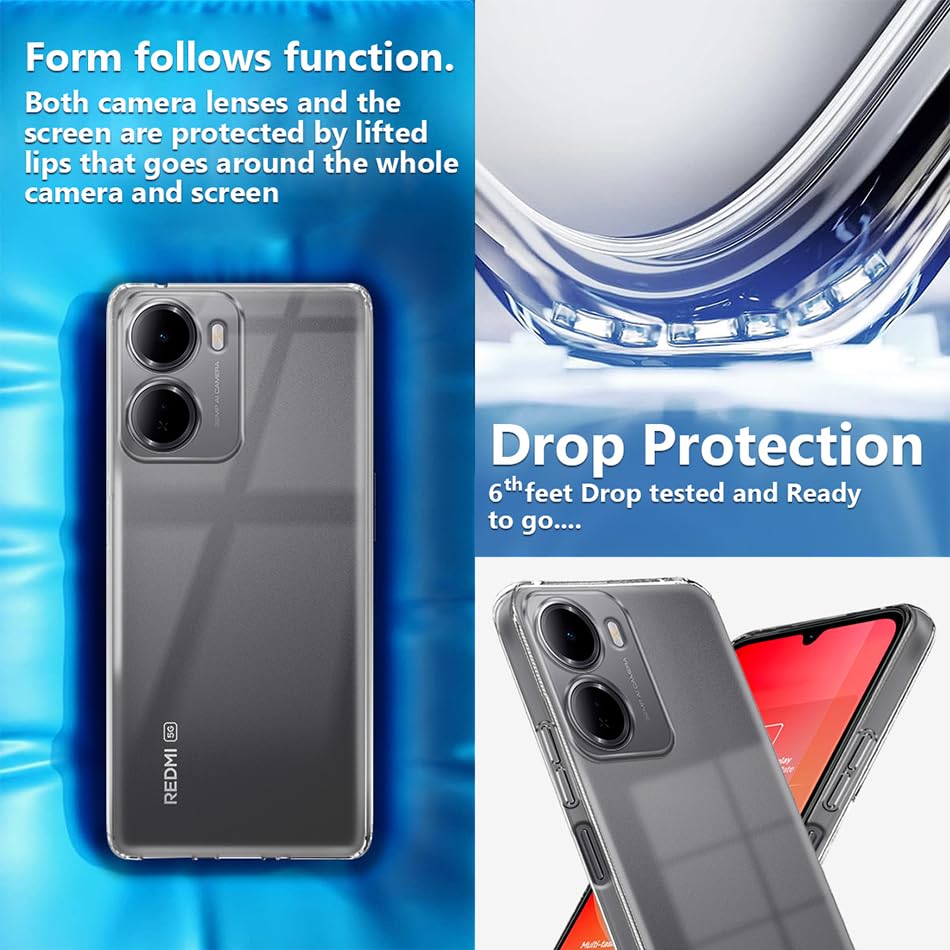 Image of Fashionury Crystal Clear Case for Redmi 15A 5G | Yellowing Resistance | Transparent TPU Silicone | Raised Camera Lips | Slim Transparent Cover