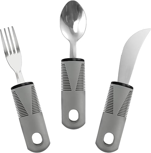 Miniatura 9 de Juego de utensilios adaptativos, agarre débil y ayudas para discapacitados y Parkinson, suministros especiales pesados, utensilios de Parkinson,