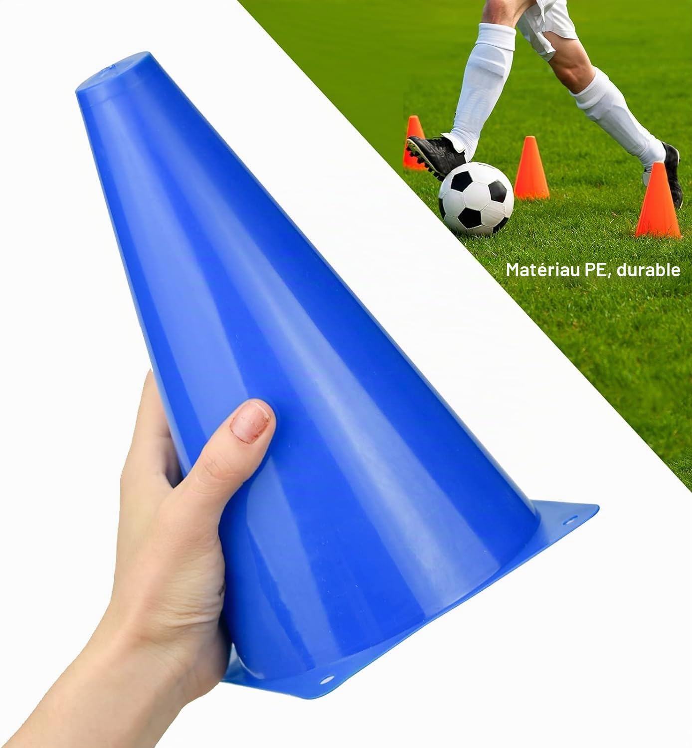 12pcs Cônes de Signalisation, 4 Couleurs Cones de Sport 23 Cm, Cone Plastique Activités Intérieures/Extérieures pour Football, Soccer, Jeux, Cône Entrainement, Plot Sport Enfant