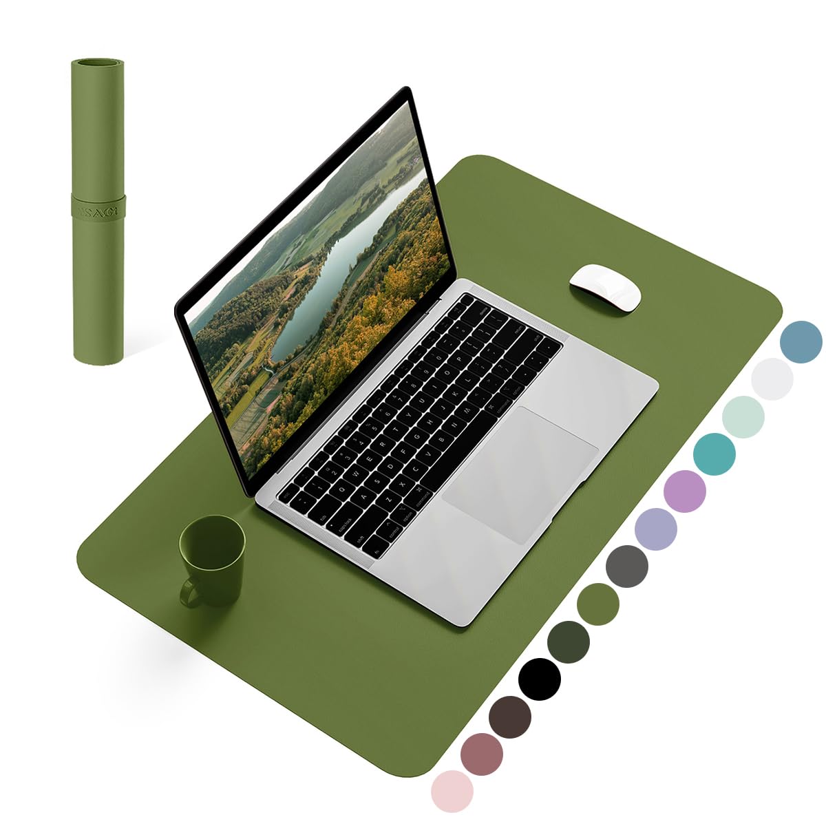 YSAGi Non-Slip Desk Pad, Waterproof PVC Leather Desk Table Protector, Ultra Thin Large Mouse Pad, Easy Clean Laptop Desk Writing Mat for Office Work/Home/Decor (60 x 35 cm, Grass Green)