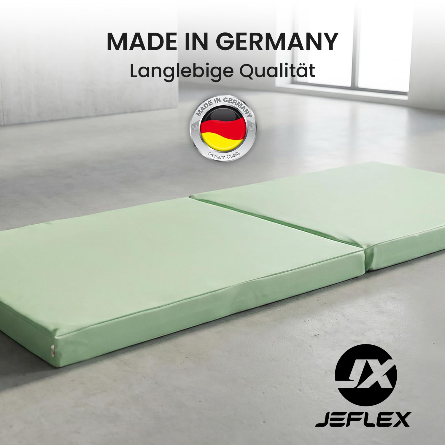 Jeflex – Esterilla plegable y esterilla de gimnasia plegable 1 vez – 200 x 70 x 8 cm – Fabricado en Alemania/esterilla de gimnasia portátil/ahorra espacio y esterilla de juego para habitación infantil