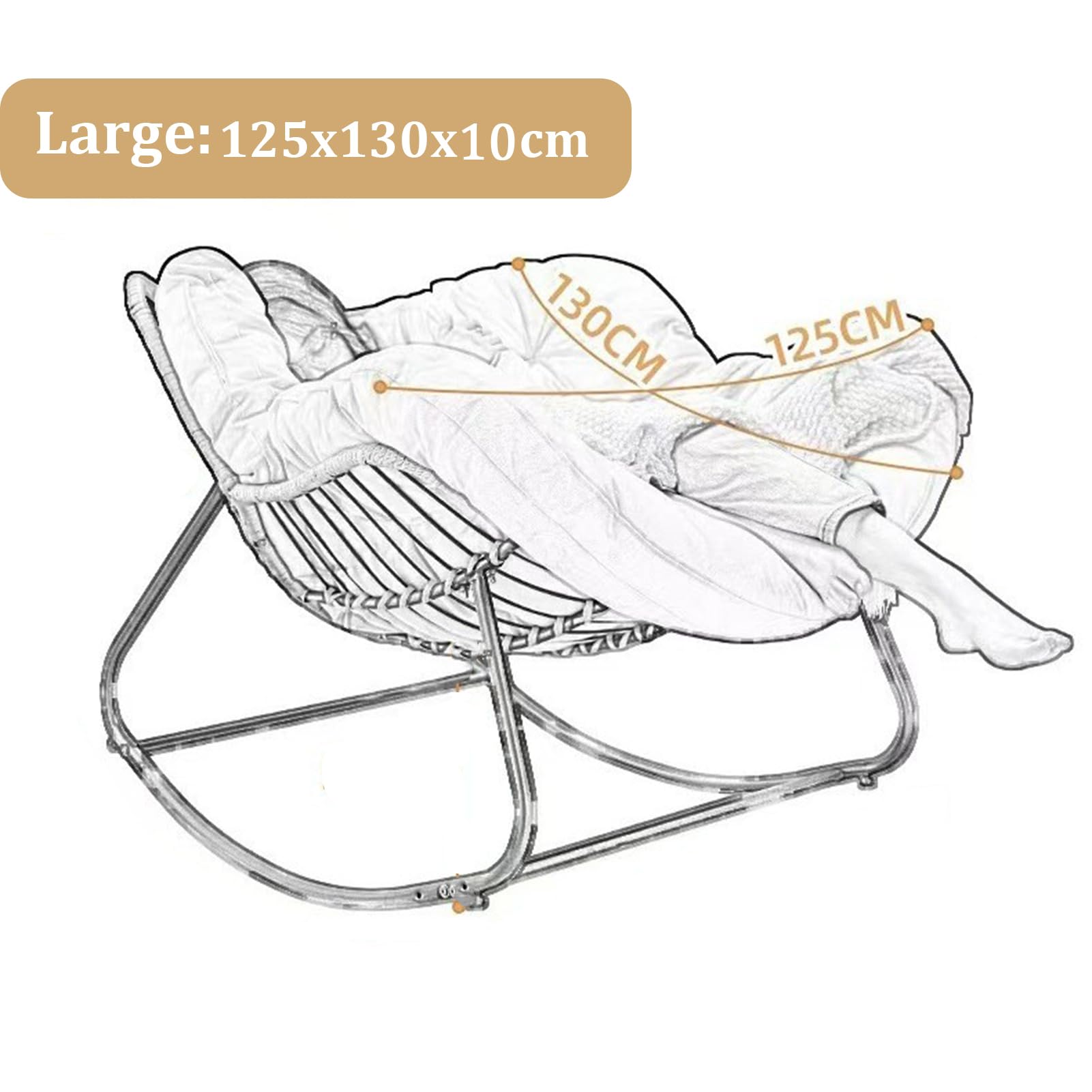 Krzesło wiszące na zewnątrz o grubości 10 cm – szare wodoodporne i wygodne do ogrodowej huśtawki rattanowej – miękkie i 125 x 130 cm idealne do stylowego relaksu